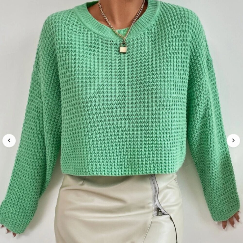 SHEIN Mint Green Cropped Knit Pullover Sweater - Small